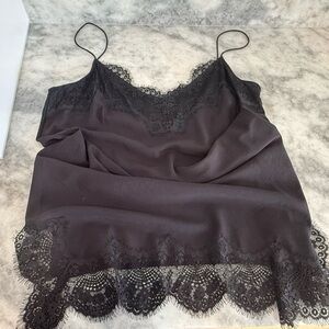 French Connection Satin Longline Slip Camisole Eyelash Lace Handkerchief Hem M